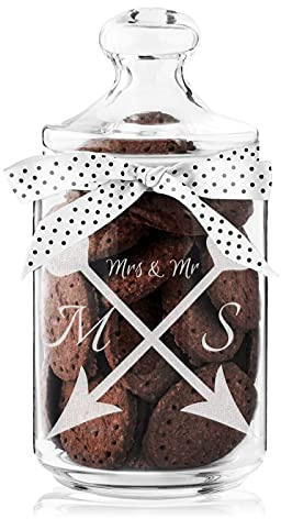 Maverton Biscottiera in vetro - capienza 1L - dimensioni 21 cm x 8,5 cm - incisione personalizzata - chiusura ermetica - perfetta idea regalo per la Coppia - Mrs.& Mr.
