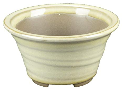 Runde Morrisan japanische Bonsaischale aus weiss glasiertem Steinzeug 7x7x4 cm - B02-8-5C