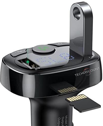 TECH DISCOUNT Chargeur de Voiture USB Allume Cigare pour téléphone Mains Libres Transmetteur FM Kit de Voiture Bluetooth LCD Lecteur MP3