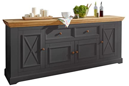 Woodroom Oslo Sidebboard Kommode Anrichte Schrank, Holz, Grau, breit