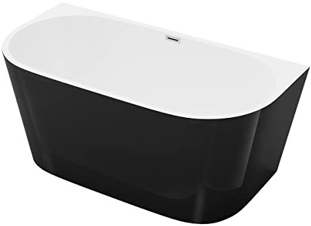 Vente-unique-Bañera semi exenta - 200L - 149,5 x 75 x 58 cm - Negro brillante - Acrílico - DIVINA