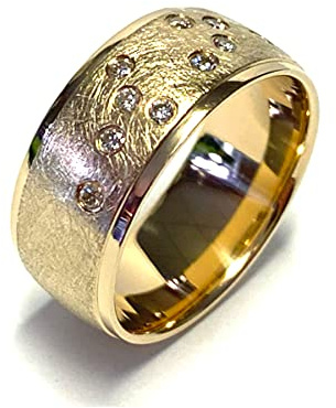 Ring 585/- GG Gold Brillanten 0,2 ct w/si (10Steine) Klassiker Schmuckring Bandring Trauring #60