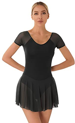 iEFiEL Donna Body da Pattinaggio Artistico con Imbottiture Rimovibile Elegante Body Danza Classica Lirico Vestito da Ballo Abito da Balletto Leotards Bodysuit Nero M