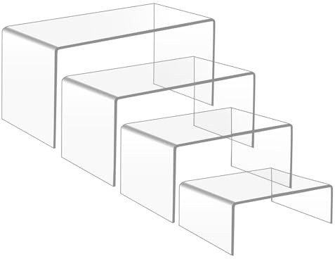 YAKLEE Acrylic Display Risers - 4Set Clear Display Stands, Versatile Shelf for Cupcake, Candy & Dessert Table Decorations (4 Sizes)