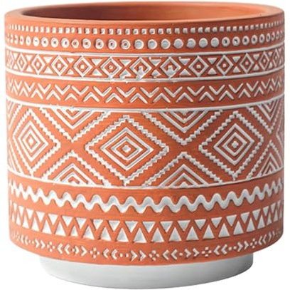 ESTINTENG Pot de fleurs en ciment respirant de style nordique bohémien à motif géométrique pour cactus succulents d'intérieur - Poterie supérieure rouge et inférieure blanche - 13,5 x 13,5 x 11,5 cm