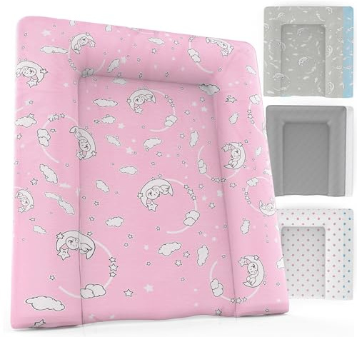 Baby'ness Wasserfest Wickelauflage - 75x85 cm - Hochwertig, Abwischbar, Leicht zu Reinigende - Erweitern Sie Ihren Wickelbereich mit Wickelunterlagen - Mond-Sternchen Rosa