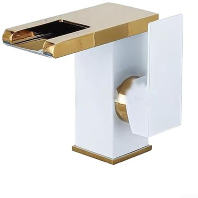 LED Waterfall Faucet Washbasin Tap Sink Basin Deck Mounted Cold And Hot Mixer for Kitchen Bathroom Toilet Bathtub Washroom(White + gold)