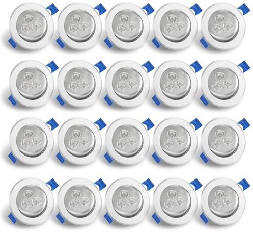 Sonnewelt LED Einbaustrahler 230V 3W 20er set LED Spots badezimmer,Flach Deckenspots 60mm EinbauØ 32mm Einbautiefe Warmweiß Einbauleuchten, spots deckenleuchte für Badezimmer Wohnzimmer Küche