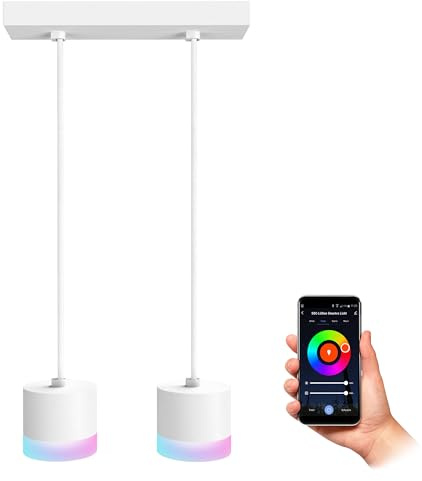 SSC-LUXon VORA Hängeleuchte 2-flammig weiß Smart GX53 LED WLAN RGBW App | Zweiflammige Pendellampe mit RGB-Farblicht - per App & Alexa steuerbar, höhenverstellbar für Esstisch & Küche, ohne Hub