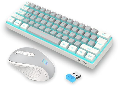 Snpurdiri 2.4G 60% Wireless Gaming Keyboard and Mouse Combo (White-Grey) | Include Mini Wireless Gaming Keyboard, Ergonomic Vertical Feel Small Wireless Mouse