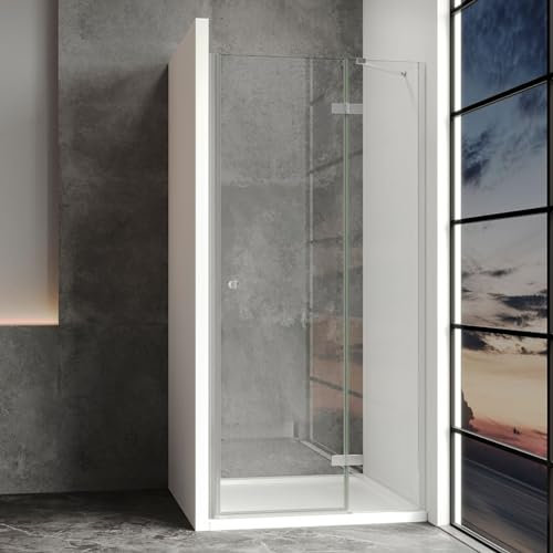 IMPTS Duschtür Faltbar 80cm Falttür Nischentür Duschabtrennung Nische Drehtür Dusche Drehfalttür Rahmenlos mit 6mm Nano Beschichtung, Höhe:185cm