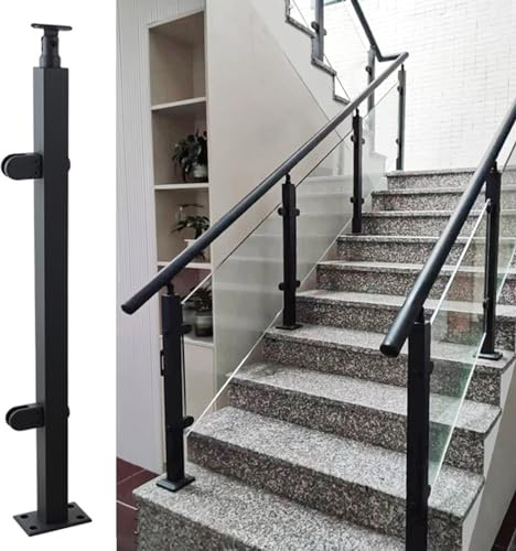 Black Glass Railing Clamp for Indoor Stairs, Stainless Steel Square Balustrade Post with 270° Swivel Connector, Deck Pool Garden Fencing Panels Column/ Pillar ( Color : Deep Coffee , Size : Hight 100C