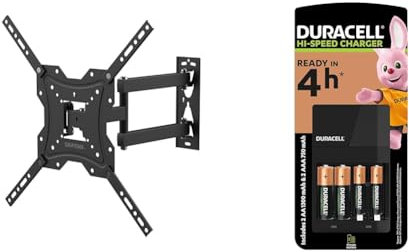 GRIFEMA GB1004 Swivel TV Wall Bracket, for 26-55 inch Screens, for Flat & Curved TV up to 30KG & Duracell 4 hours Battery Charger with 2 AA and 2 AAA