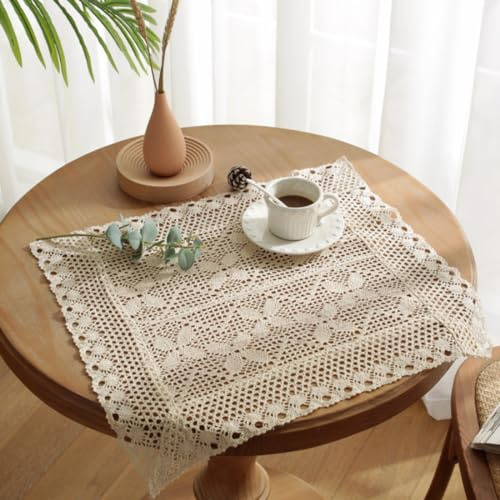 Anevous 2er Set Häkel Spitze Baumwolle Tischsets, 32 x 40 cm Abwaschbar Tischset, Rechteckiges Platzdeckchen, rutschfest Platzset für Tischdek Esstisch,Beige D