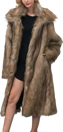 Goolecrimp Damen Langes Revers Kunstpelz Mantel Mode Lose Winter Verdickter Warmer Mantel Elegant Lässig Outdoor Party Winddicht Warmer Mantel (Braun,L)