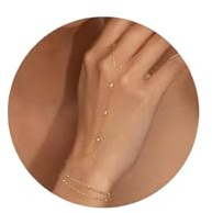 Calkkrer 2 Stück 14K Gold Handkette Armband mit Fingerring, Handkettchen Ring Anhänger Armreif, Damen Armschmuck, Verchromter Zirkon Handkette, Handkette Mit Ring