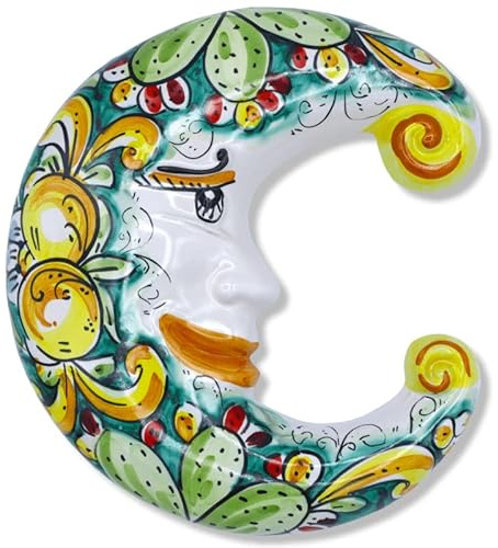 SICILIA BEDDA CAPACI Luna in Ceramica di Caltagirone, h 23/25 cm ca. (1Unità) Varie opzioni Colore e Decoro Casuale - Verde