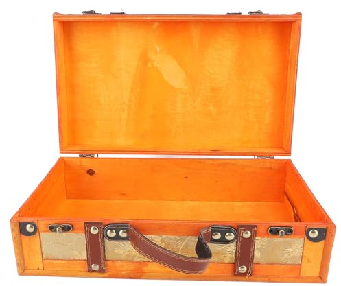 Luocute Dekorativer Vintage-Koffer, 13,46 X 7,87 X 4,33 Zoll, Antiker Aufbewahrungskoffer aus Holz mit Klappdeckel, Retro-Gepäcktruhe für Heimdekoration und Foto-Requisiten, Holzkiste