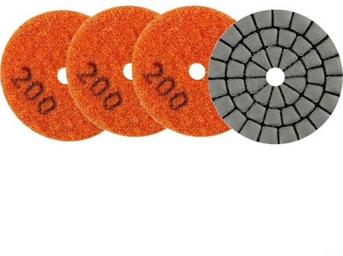 4 x Polierpads, 50 mm, Nass- und Trocken-Polierpad, Typ für Granit, Marmor, Fliesen, Schleifscheibe (4 Stück Körnung 200)