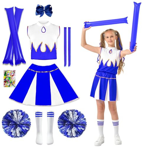 HILKKET Cheerleader kostym barn, cheerleading outfit flicka, cheerleading klänning, cheer uniformer barn, cheer outfit, karnevalkostym (blå, 130)
