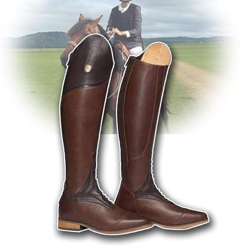 OZTYSGXM Botas de caballero de piel sintética, botas de equitación para hombre, punta redonda, zapatos de otoño e invierno, botas altas a la rodilla (34-48) unisex + antideslizantes, 48, marrón