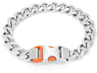 Armani Exchange Hombre Pulsera de acero inoxidable con cierre de hebilla, Tono plateado