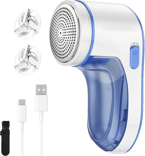 Fabric Shaver, Lint Remover for Clothes, Rechargeable Pill Remover, Electric Defuzzer for Sweaters, Couch, Furniture with 2 Replaceable Blades