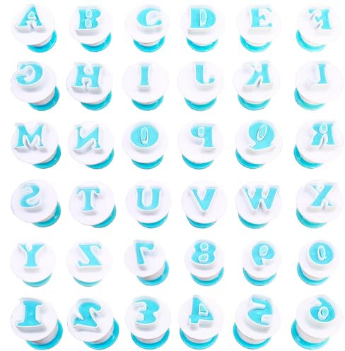 JJYHEHOT 36 piezas Cortadores Fondant Moldes, Alfabeto Cortadores Molde para Hornear, Alfabeto, Decoración de Tartas, Accesorios para Hornear, Sellos, Galletas, Mazapán