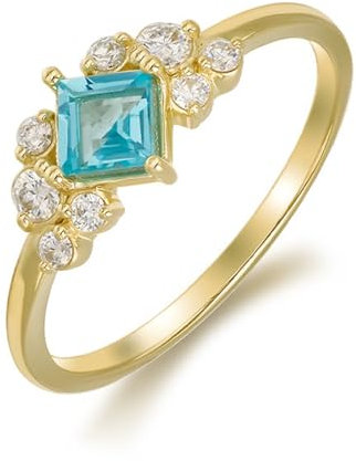Mesnt 14K Gelbgold Damen Goldring 585 Echtgold mit Smaragdform Apatit und Moissanit, Größe 54 (17.2)