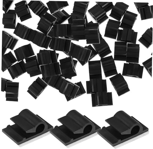 Tofficu 50piezas Clips Organizadores Para Cables Autoadhesivos Unidades Negras Soporte Adhesivo Fuerte Para Gestión Eficaz De Cables Usb Audio y Computadora Escritorio Casa y Oficina