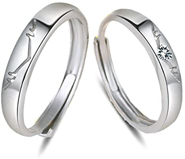 Anpassade parringar set, justerbara förlovningsringar för par 925 Sterling Silver Hollow Elk formad med kubiska zirkonier