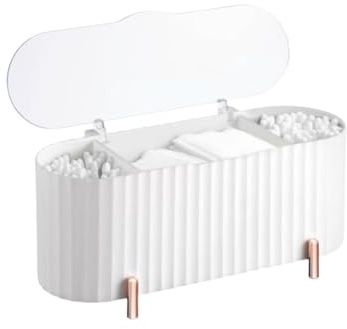 Hymanfen Cotton Pad Storage Box 3-in-1 Dispenser Large Capacity Flip Cover Dustproof One Compartment for Cotton Swabs/Makeup Remover Pads/Puffs Bathroom Desktop Organizer Say Goodbye to Clutter