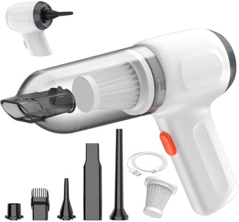Wuular Mini Car Vacuum Cleaner, Small Handheld Vacuum Portable Cordless 3 in 1 Dust Buster & Air Blower & Hand Pump, 15000PA Rechargeable Hand Vacuum High Power for Car, Home, Office