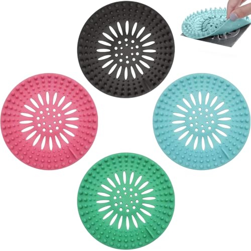 EJRUP 4 pezzi Filtro per Capelli in Silicone,Filtro per Lavello in Silicone,Universale Filtro di Scarico Anti Capelli,Protezione Scarico Lavello,Adatto per Cucina,Vasca e Bagno