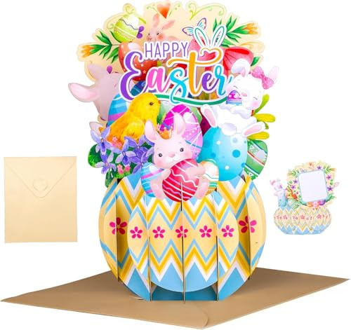 Biglietti di Pasqua, Biglietti Pop Up Pasqua, Bigliettis 3D Pasquas, Decorato Con Conigli, Uova di Pasquas E Fiori, Biglietto di Auguri Speciale Pop-Up di Pasquass (Con Busta)