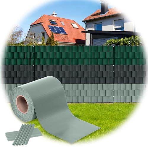 Sichtschutzstreifen für Doppelstabmatten, 35 m x 19 cm, RAL7040 Hellgrau | PVC Premium sichtschutz zaun, blickdichte Zaunfolie, UV-beständig, Windschutz für Zäune