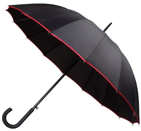 ENTRE TEMPS, PL304, Parapluie canne Rubber, ouverture automatique, 16 baleines en fibre de verre, design élégant, 101 cm, Coloris aléatoire : Rouge/Rose/Bleu/Gris