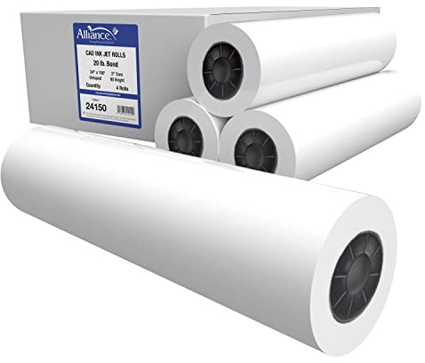 Alliance Wide Format Paper 24 x 150' CAD Bond Rolls (20lb | 4 Rolls, 24 In x 150 Ft | 2 Core)