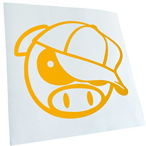 Kiwistar - Autoaufkleber - gelb - 60 x 51 cm - Schwein mit bascap - Heckscheibenaufkleber Auto Aufkleber wetterfest für Kfz LKW Mofa Truck - Sticker außen selbstklebend Tuning Zubehör für Fenster