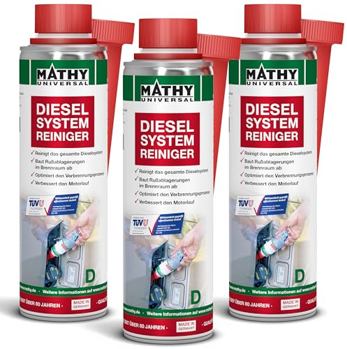 MATHY-D Diesel Systemreiniger, 3 x 250ml, Dieseladditiv Zusatz Zertifiziert | Hochwirksamer Diesel-Reiniger zur Reinigung von Motor, Ventilen, Brennraum & Kolbenböden, Dieselmotor Kraftstoffadditiv