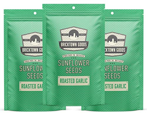 Bricktown Goods Roasted Garlic Flavored Sunflower Seeds - 3 Pack - Boldly Seasoned and Roasted In-Shell Sunflower Seeds - 24 oz Total