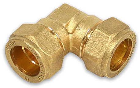 Messing-Klemmverschraubung für Kupferrohre, 90° Winkel, 15-15mm
