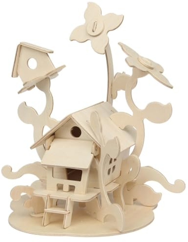 Marabu Kids 317000000010 Puzzle 3D en Bois Maison de fées, avec 43 pièces de Puzzle en Bois certifié FSC, env. 21 x 23 cm, Technique d'emboîtement Facile, pour Peindre et décorer Individuellement