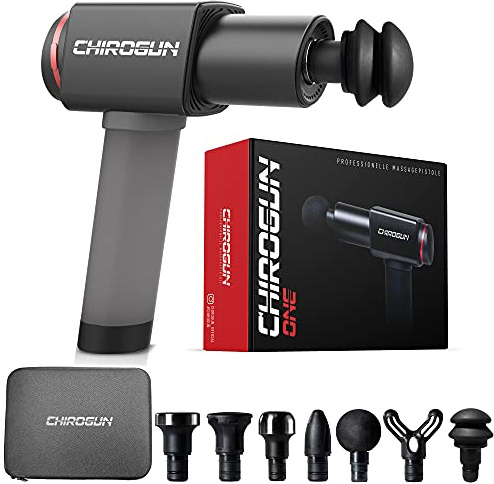 ChiroGun ONE Pistolet de massage vibrant avec sac de transport | Massage de qualité supérieure en aluminium avec 6 embouts et 6 niveaux d'intensité jusqu'à 3200 chocs, 5 heures d'autonomie