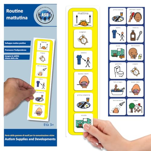 Autism Supplies and Developments Tableau Routine Enfant Matin – Emploi du Temps/Rituel – 12 Pictogrammes Autisme Materiel Enfant – Calendrier de Planning – TDAH Outil (Italien)