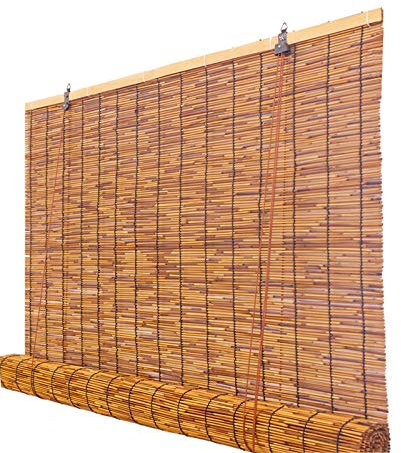 Zlovne Bambusjalousien,Retro Carbonisierung Rollo Jalousien,Atmungsaktiv Rollo Bambus,Patio/Pavillon/Pergola/Carport Sonnenschutz Sichtschutz Rollos,mit Lifter (W150xH200cm/59x79in)