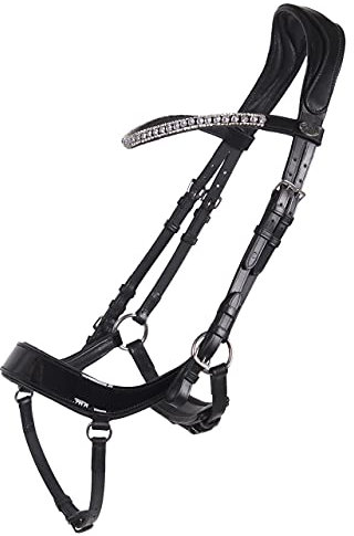 ARBO-INOX Trense Leder Anatomisch Geformt mit Lackdetails Zügel (Full, SCHWARZ)