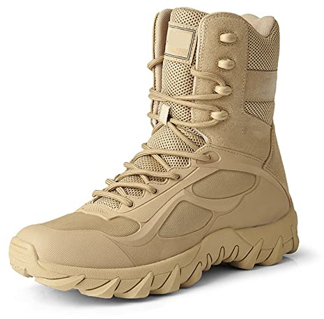 Kampfstiefel Herren, Militärische Taktische Stiefel Sicherheitsstiefeletten Strapazierfähige Armee-Patrouillenstiefel Wanderstiefel Hohe Atmungsaktive Wüstenarbeitsstiefel,Sand,45 EU