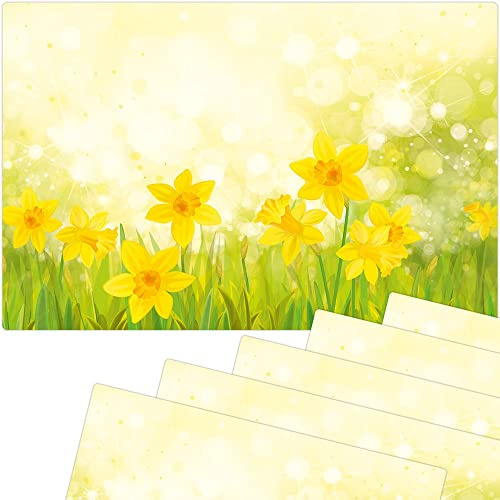 Tischsets 6er als abwaschbare Frühling und Ostern Tischdeko - Platzsets Osterglöckchen Blumen als Tischuntersetzer in 43 cm - Platzdeckchen als Tischunterlage für Esstisch Wohnzimmer Tisch