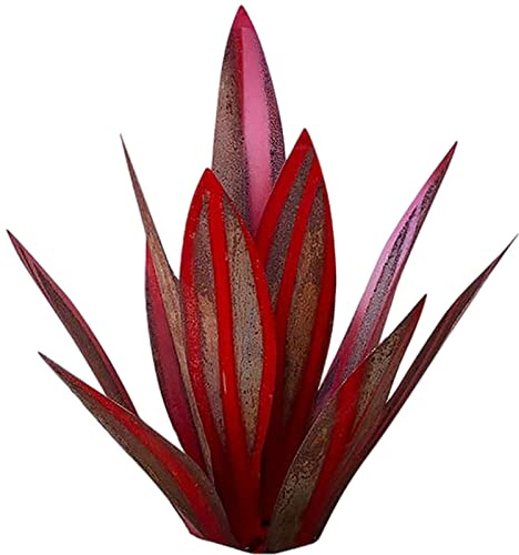 Samnuerly 65 cm Grand Sculpture Rustique de Tequila 9 Feuilles Ornements de Pelouse Jardin en Métal de Plante D'Agave pour Décoration Maison Cour Porche Pelouse Patio (Wine Red)